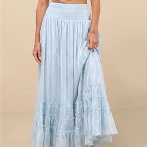 Lulu’s Light Blue Tiered High-Waisted Midi Skirt